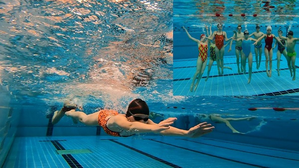 Ein Bild unter Wasser von Schwimmern
