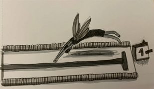 Zeichnung von einer Fee die einen Startsprung macht